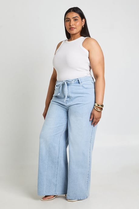 Plus Tie Waist Wide Leg Jean - Image 3