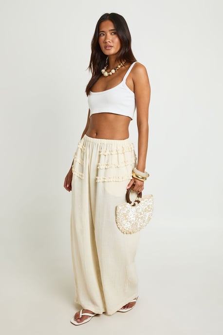 Cheesecloth Frill Detail Wide Leg Trouser - Image 3