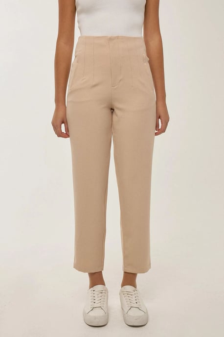 Nude Fitted High Waisted Trousers - Image 2