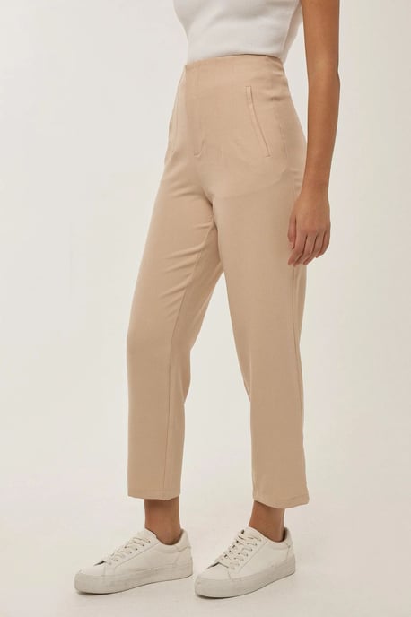 Nude Fitted High Waisted Trousers - Image 3