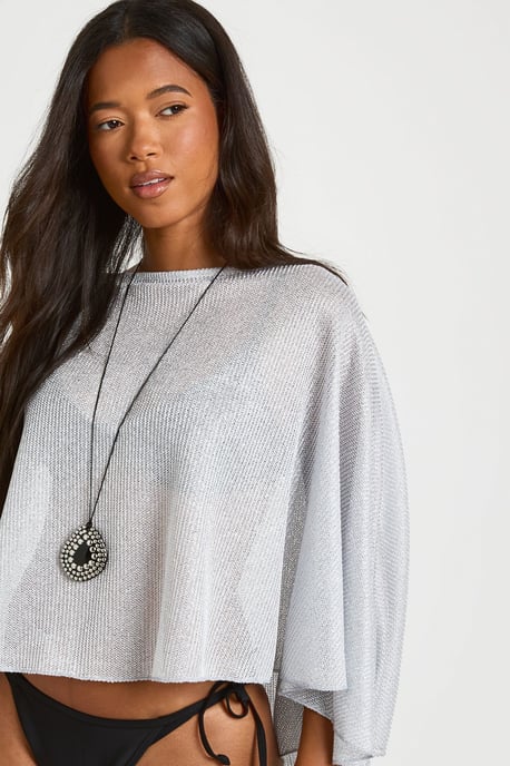 Metallic Knit Beach Poncho - Image 4