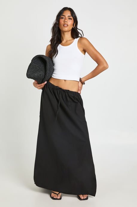 Linen Drawstring Maxi Skirt - Image 1