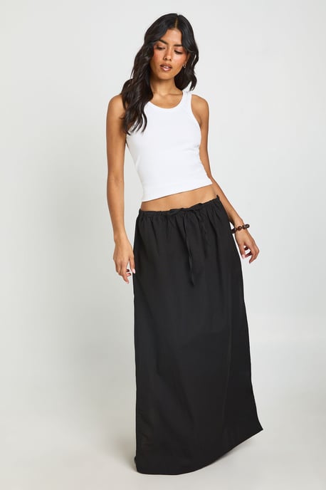 Linen Drawstring Maxi Skirt - Image 3