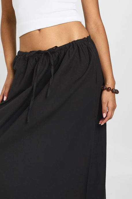 Linen Drawstring Maxi Skirt - Image 4