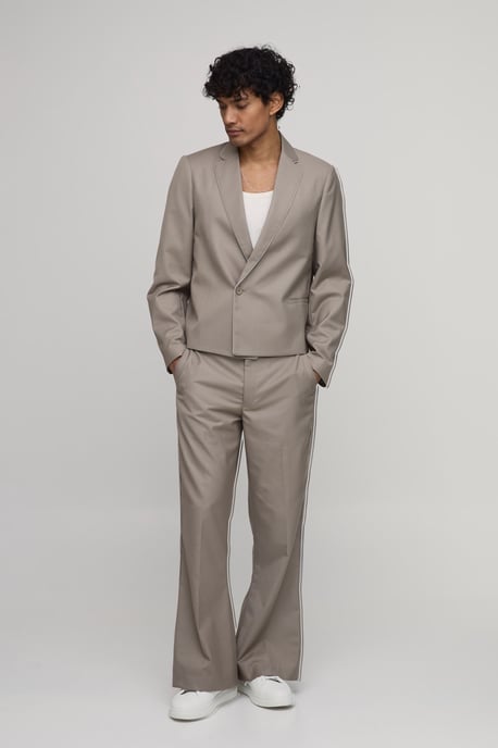 Contrast Piping Flared Tailored Suit Trousers - Image 4