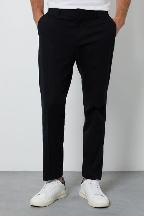 Black Linen Slim Fit Suit Trousers - Image 2