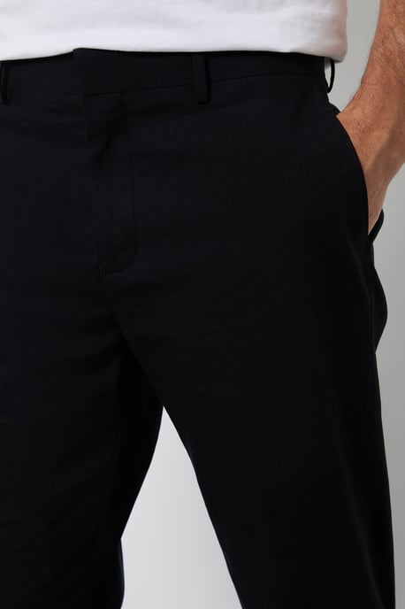 Black Linen Slim Fit Suit Trousers - Image 4