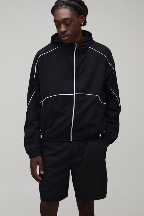 Funnel Neck Piping Wind Breaker & Baggy Short Set - Image 1