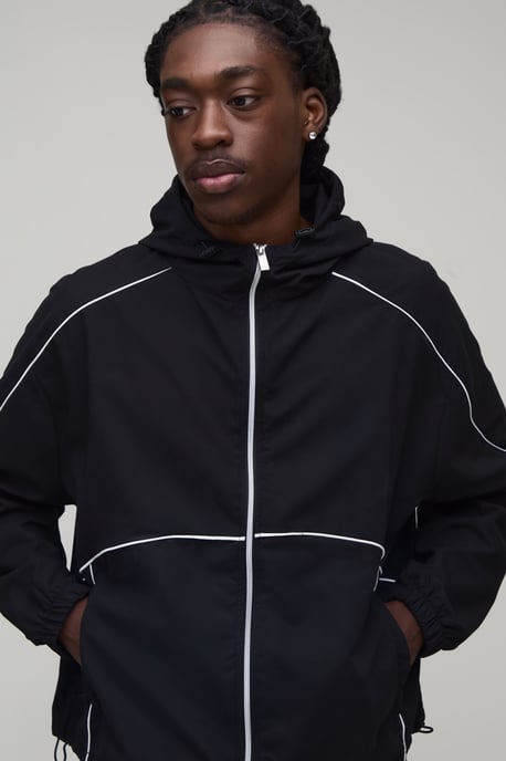 Funnel Neck Piping Wind Breaker & Baggy Short Set - Image 3