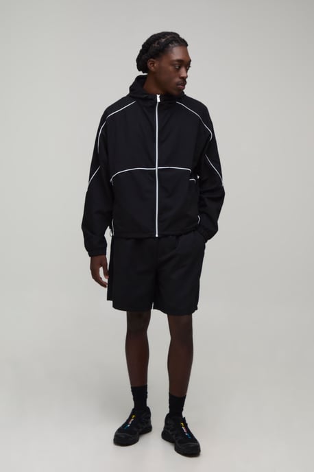 Funnel Neck Piping Wind Breaker & Baggy Short Set - Image 4