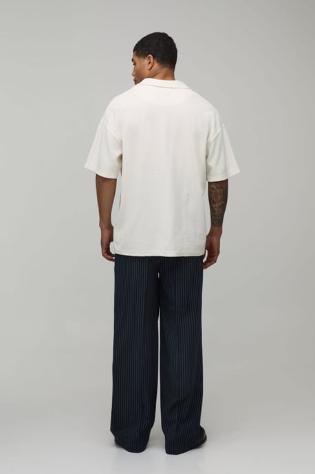 Baggy Fit Pinstripe Pleat Front Tailored Trousers - Image 2