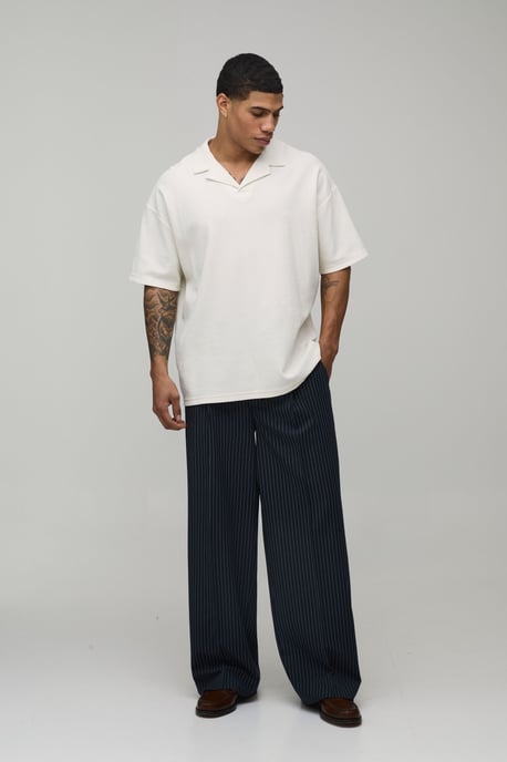 Baggy Fit Pinstripe Pleat Front Tailored Trousers - Image 4