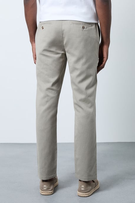 Pale Grey Cotton Linen Slim Fit Trousers - Image 3