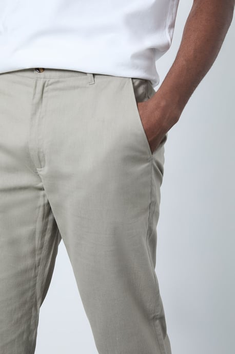Pale Grey Cotton Linen Slim Fit Trousers - Image 4