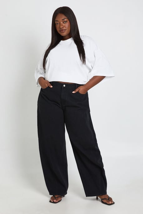 Plus Mid Waist Twisted Seam Barrel Leg Jean - Image 1