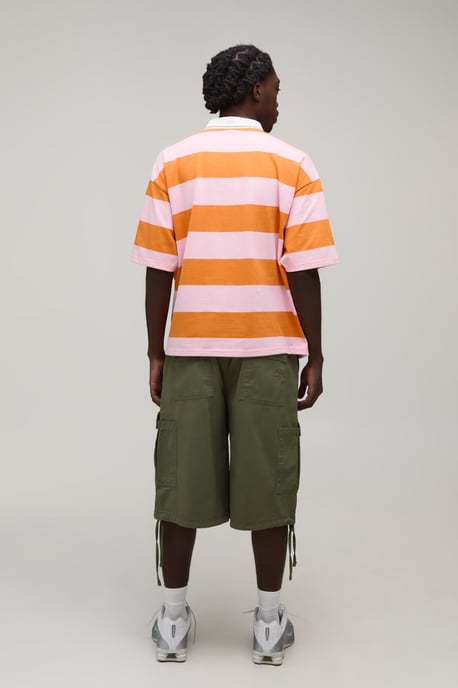 Oversized Boxy Man Sport Embroidered Stripe Rugby Polo - Image 2