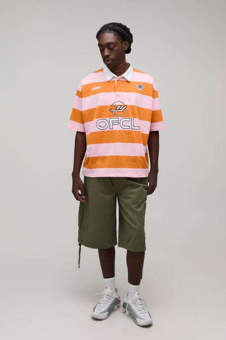 Oversized Boxy Man Sport Embroidered Stripe Rugby Polo - Image 4