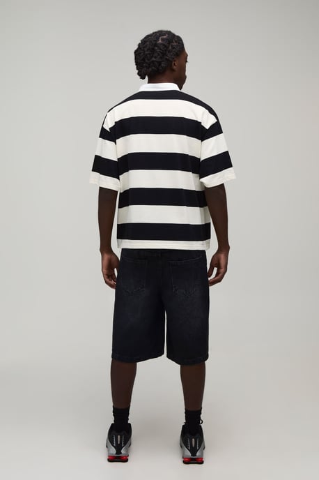 Oversized Boxy Man Sport Embroidered Stripe Rugby Polo - Image 2