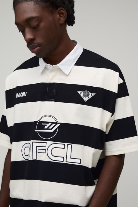 Oversized Boxy Man Sport Embroidered Stripe Rugby Polo - Image 3