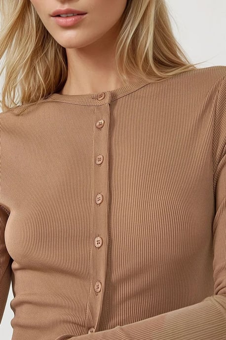 Getextureerde Brei Slim Fit Lange Mouwen Blouse met Knopen - Image 3