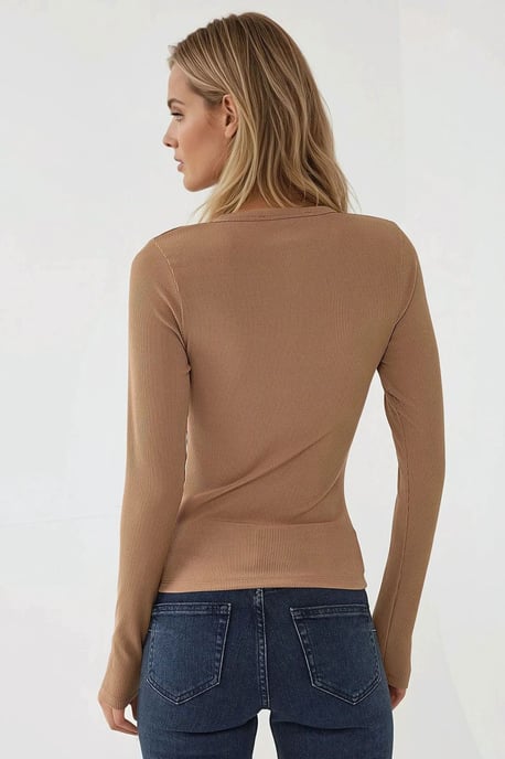 Getextureerde Brei Slim Fit Lange Mouwen Blouse met Knopen - Image 5