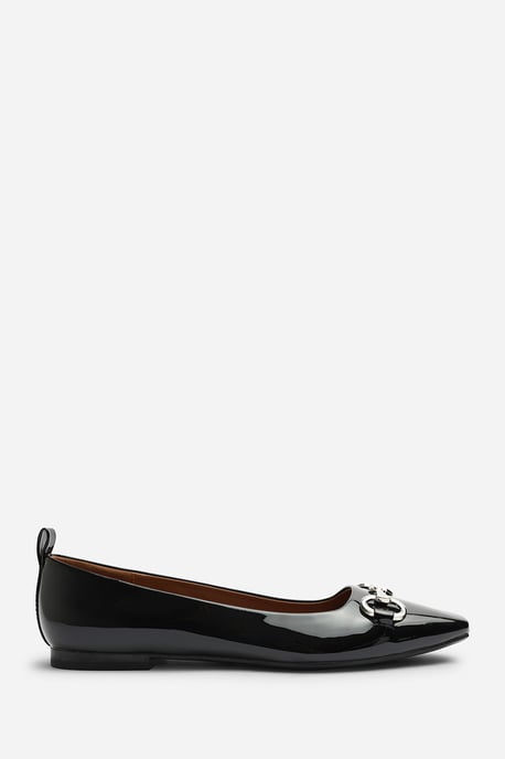 Where's That From Womens Lauren Wide Fit Snaffle Trim Detail Square Toe Ballet Flats in Black Patent - Image 2