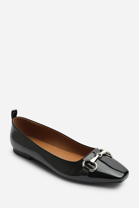 Where's That From Womens Lauren Wide Fit Snaffle Trim Detail Square Toe Ballet Flats in Black Patent - Image 3