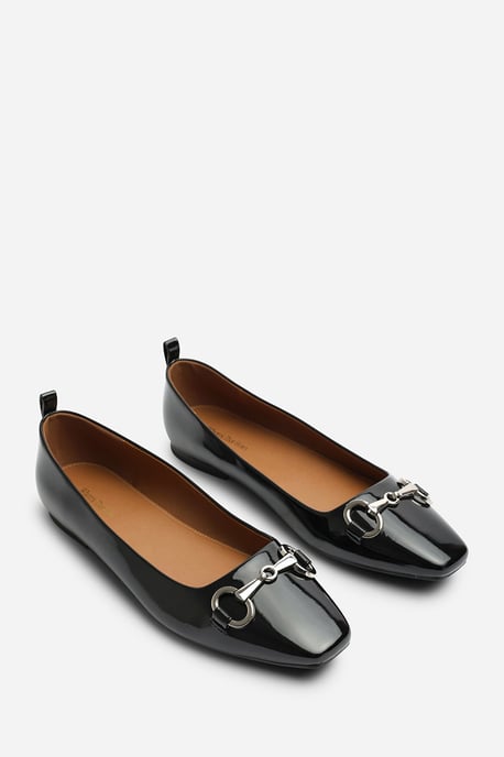Where's That From Womens Lauren Wide Fit Snaffle Trim Detail Square Toe Ballet Flats in Black Patent - Image 4