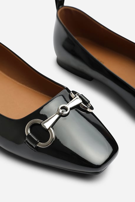 Where's That From Womens Lauren Wide Fit Snaffle Trim Detail Square Toe Ballet Flats in Black Patent - Image 5