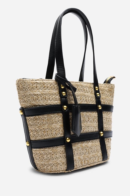 Alaia Small Raffia Bag with Studd Detail and Cross Body Strap - Image 3