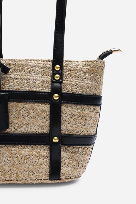 Alaia Small Raffia Bag with Studd Detail and Cross Body Strap - Image 4