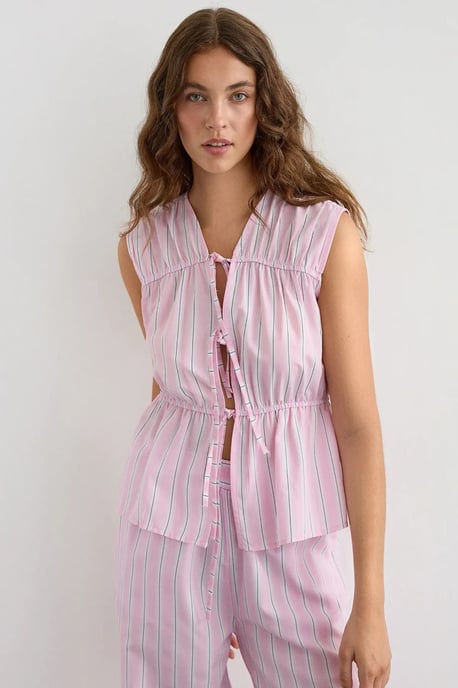 Striped Sleeveless Button-Through Peplum Blouse - Image 3