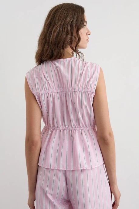Striped Sleeveless Button-Through Peplum Blouse - Image 4