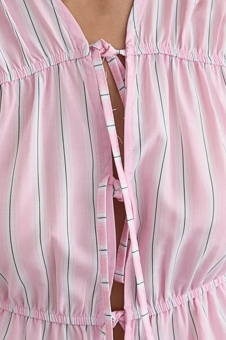 Striped Sleeveless Button-Through Peplum Blouse - Image 5