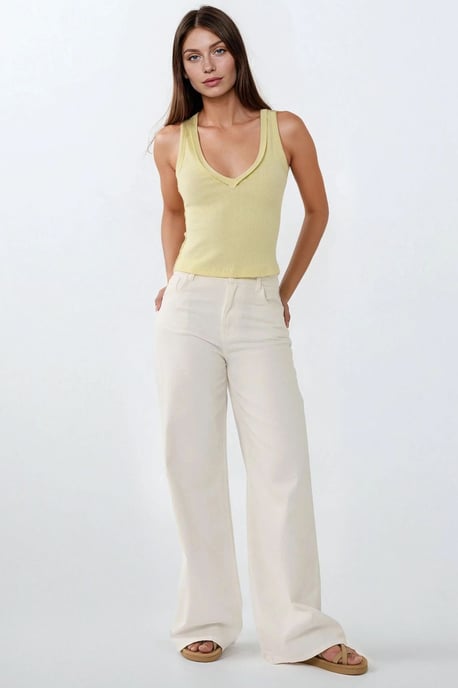 Steekdetail Textuur V-hals Mouwloze Slim Fit Top - Image 3