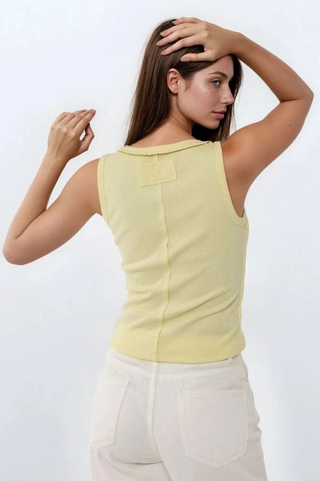 Steekdetail Textuur V-hals Mouwloze Slim Fit Top - Image 5