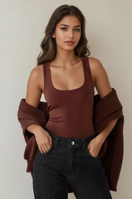 Scoop Neck Ärm-Lös Slim Knit Linne - Image 2