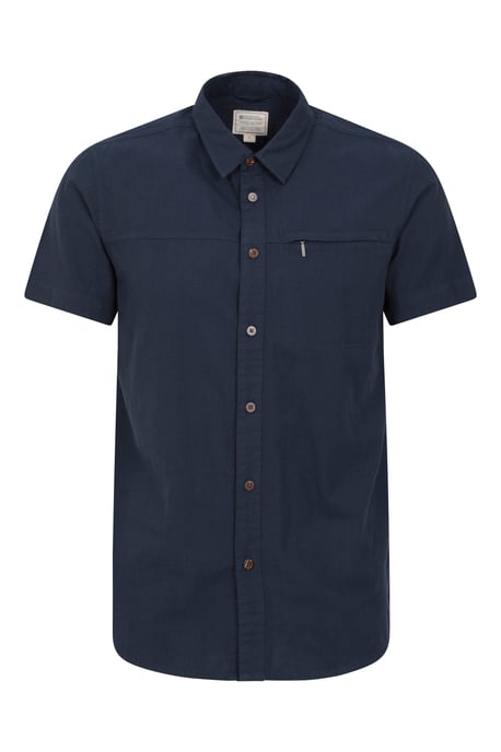 Coconut Slub Texture Men's Short Sleeve Shirt 100% Cotton Zip Chest Pocket Everyday Wear Top Navy - Image 1