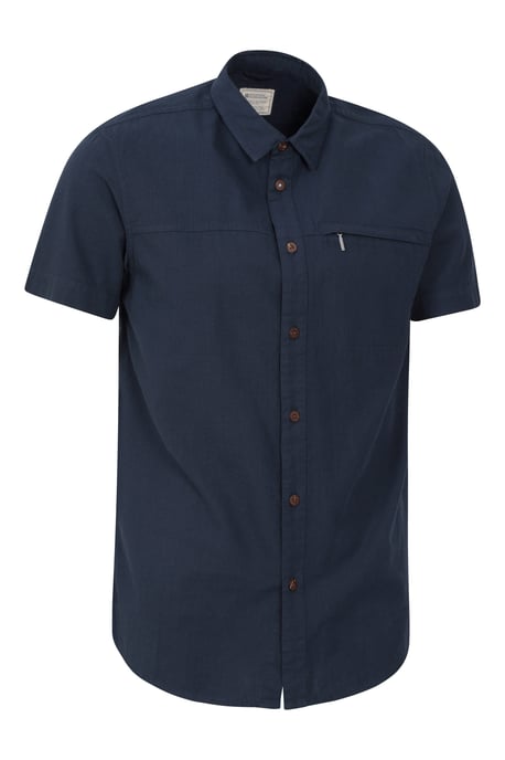 Coconut Slub Texture Men's Short Sleeve Shirt 100% Cotton Zip Chest Pocket Everyday Wear Top Navy - Image 2