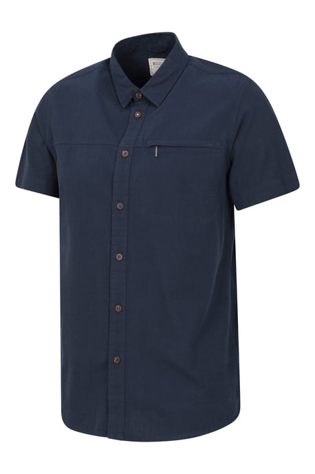 Coconut Slub Texture Men's Short Sleeve Shirt 100% Cotton Zip Chest Pocket Everyday Wear Top Navy - Image 3