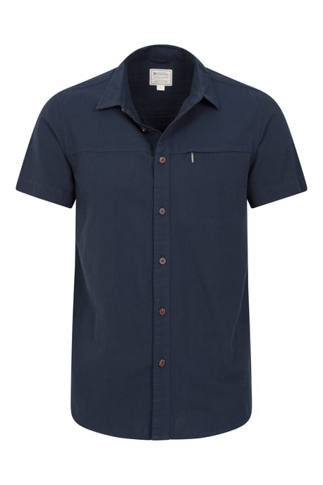Coconut Slub Texture Men's Short Sleeve Shirt 100% Cotton Zip Chest Pocket Everyday Wear Top Navy - Image 4