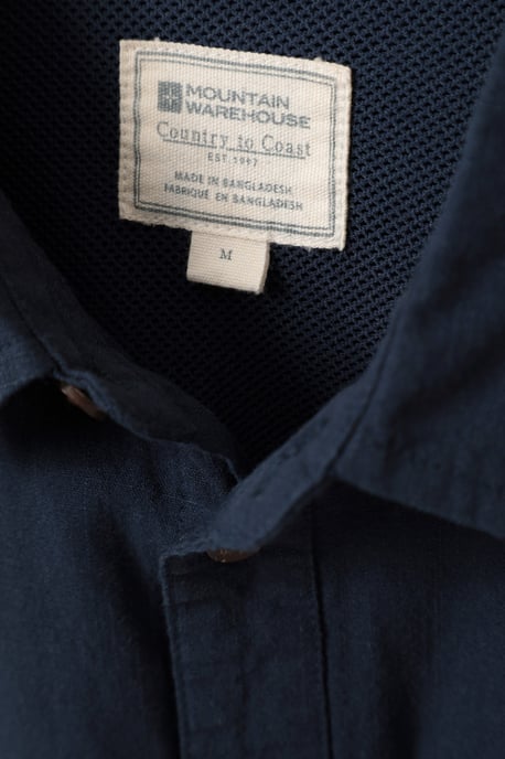 Coconut Slub Texture Men's Short Sleeve Shirt 100% Cotton Zip Chest Pocket Everyday Wear Top Navy - Image 5