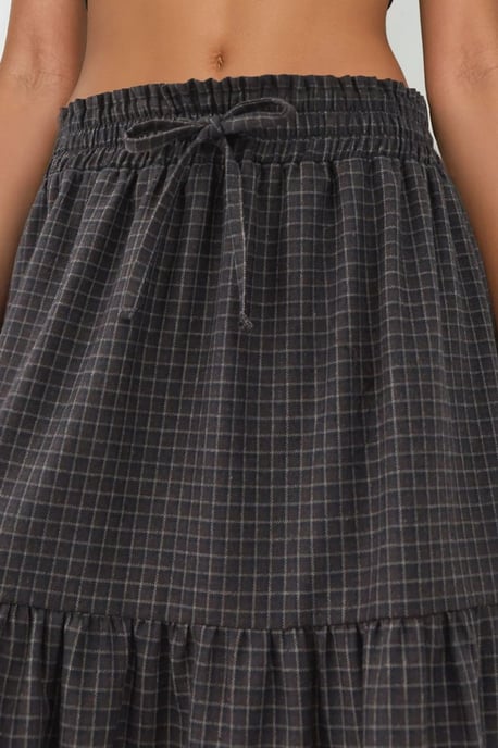Elastische Taille Gecontroleerde Geknoopte Laagjes Maxi Rok - Image 5