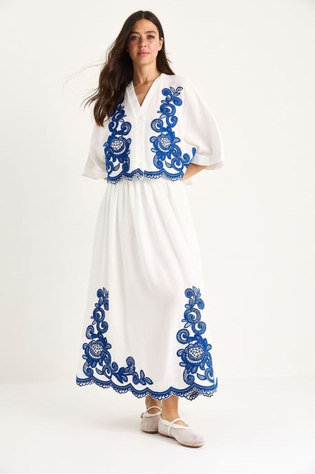 Oversized V-neck Embroidered 3/4 Sleeve Shirt and Wide Leg Pants Set - Image 4