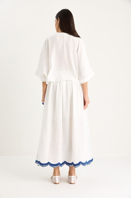 Oversized V-neck Embroidered 3/4 Sleeve Shirt and Wide Leg Pants Set - Image 6