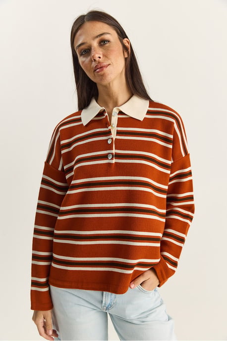 Randig Polocravat Knapplångtröja - Image 2