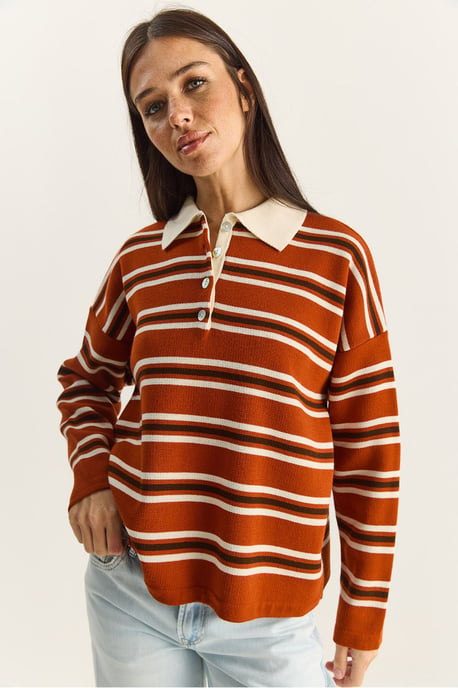 Randig Polocravat Knapplångtröja - Image 3