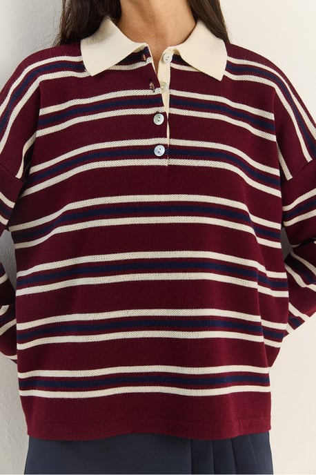 Randig polokrage knapptröja - Image 6
