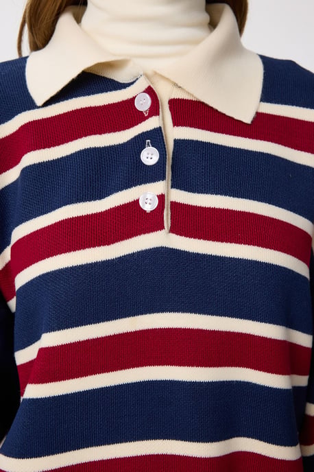 Randig sweater med polo-krage - Image 5