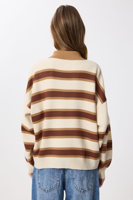 Randig sweater med polo-krage - Image 6
